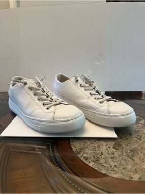 Pre-owned Paul Green Platform Sneaker Women White Leather Low-Top Sneakers Size